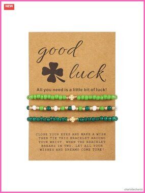 St. Patrick's Day Charm Bracelet Alloy Glass Beads Stretch Shamrock Bangle